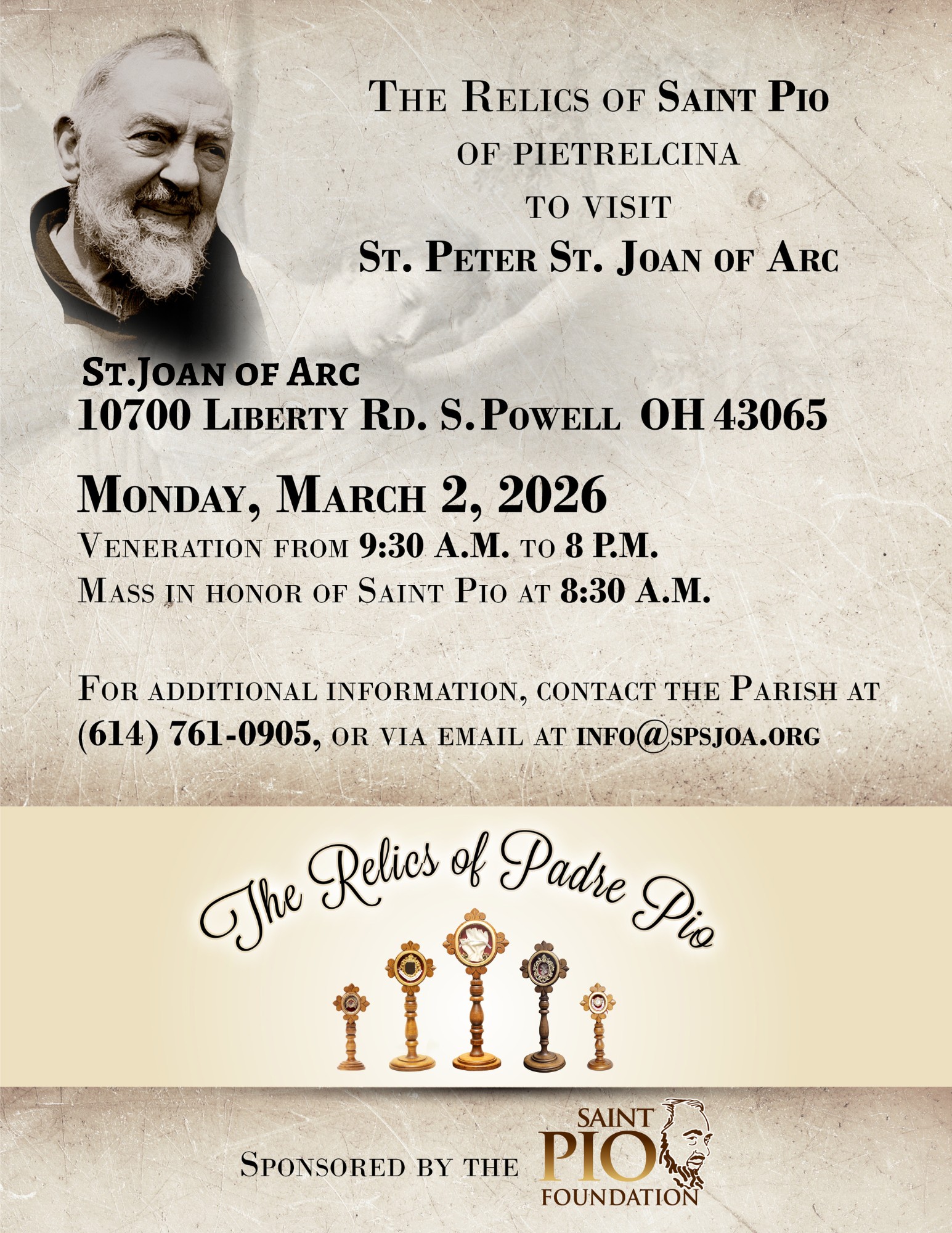 the relics of saint pio to visit the st. peter st. joan arc catholic church_3.2.2026